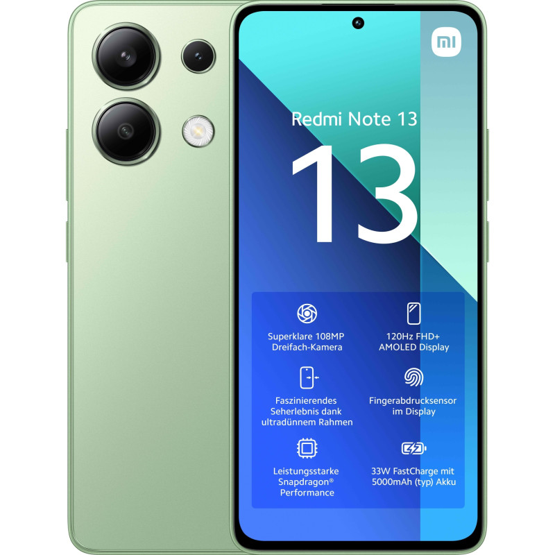 Redmi Note 13 16,9 cm (6.67) Ranura híbrida Dual SIM Android 13 4G USB Tipo C 6 GB 128 GB 5000 mAh Verde, Color menta