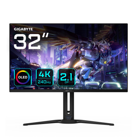 AORUS Monitor de juegos OLED FO32U2P de 32 - 3840 x 2160 (UHD), 240Hz, 0.03ms, 250 cd/m², KVM, FreeSync Premium Pro, DisplayHDR True Black 400, DisplayPort 2.1