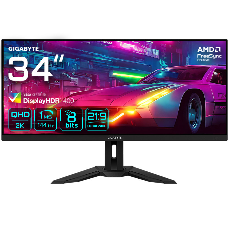 M34WQ 34” Monitor de Juego WQHD - 3440 x 1440 (WQHD), 144Hz, 1ms, 400 cd/m2, FreeSync Premium, DisplayHDR400, HDMI 2.0, Displa