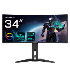 Monitor de juegos curvo OLED WQHD MO34WQC2 de 34” - 3440x1440 (WQHD), 240Hz, 0.03ms, KVM, 250 cd/m², FreeSync Premium Pro, Di