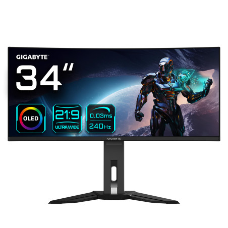 Monitor de juegos curvo OLED WQHD MO34WQC2 de 34” - 3440x1440 (WQHD), 240Hz, 0.03ms, KVM, 250 cd/m², FreeSync Premium Pro, Di