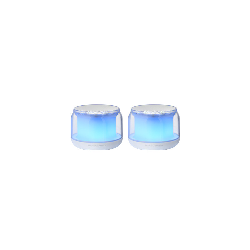 MS-AURA, Altavoces Bluetooth 5.3, Chipset DSP Personalizado 15W, Iluminación RGB con Diseño ClearView 360º, Altavoces Compactos con Caja de Control de Volumen y RGB, Entrada AUX-IN, Blanco