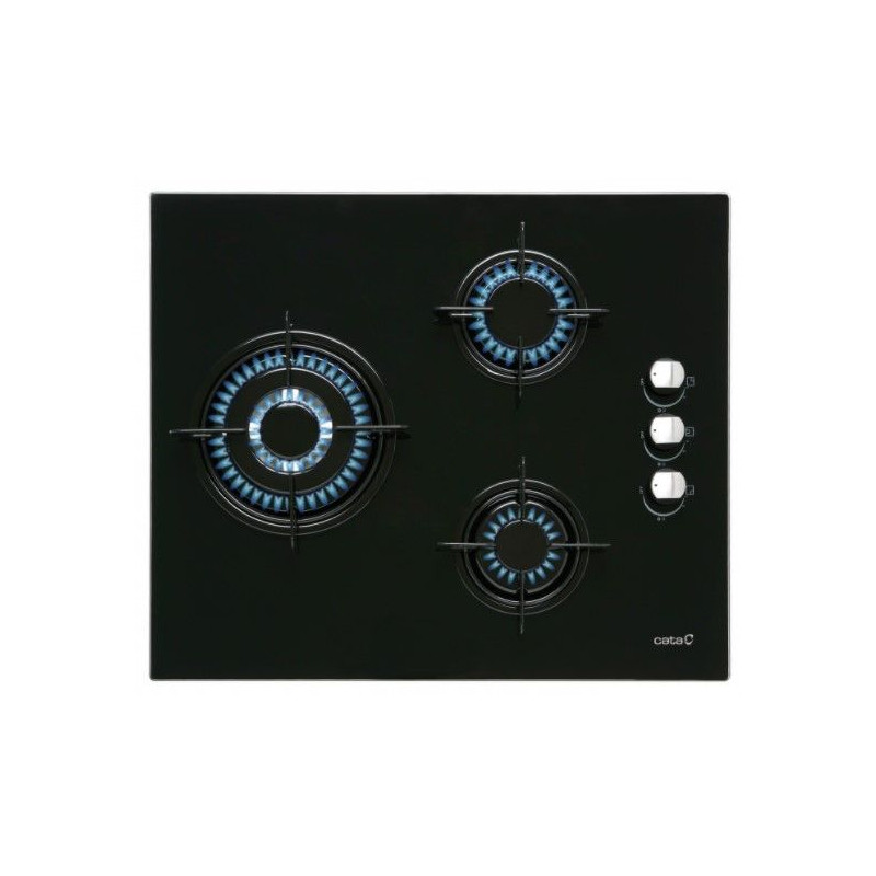 Encimera Cata CI6021BK, Cristal, 3 fuegos, Negra