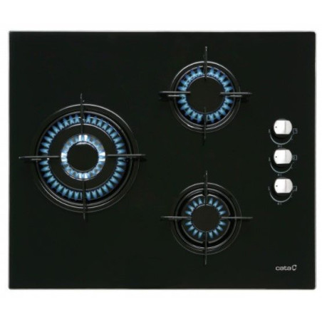Encimera Cata CI6021BK, Cristal, 3 fuegos, Negra