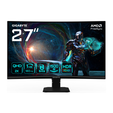 GS27QCA 27 Monitor Curvo para Gaming QHD - 2560 x 1440, 180Hz, 1ms, 250 cd/m², FreeSync, HDR Ready, HDMI 2.0, DisplayPort 1.4